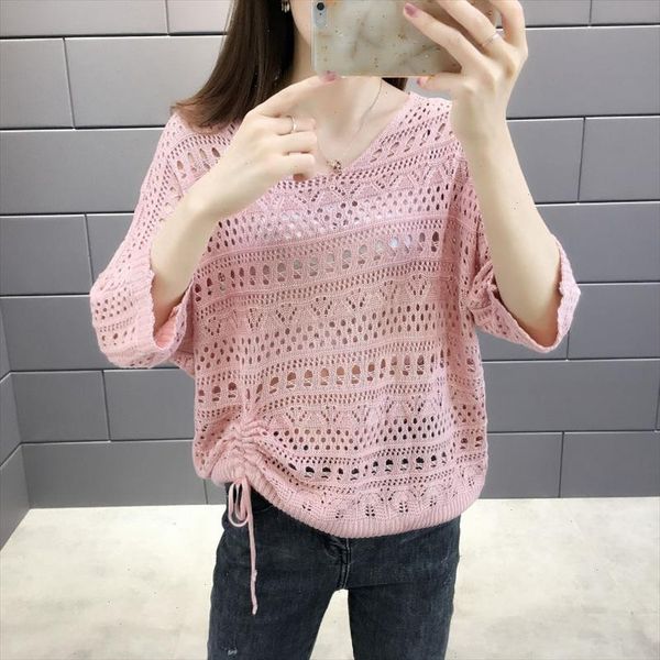 

hollow out summer knitted women pullover short sleeve o neck fashion pull jumper thin female pullovers sweater femme top, White;black