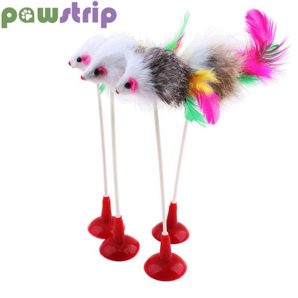 

cat toys pawstrip 1pc 20cm height false mouse toy interactive sucker bottom feather for cats kitten scratcher play training