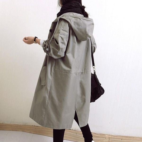 

2020 spring autumn trench coat women casual long sleeve hooded medium long female overcoat plus size loose windbreaker coats 4xl, Tan;black