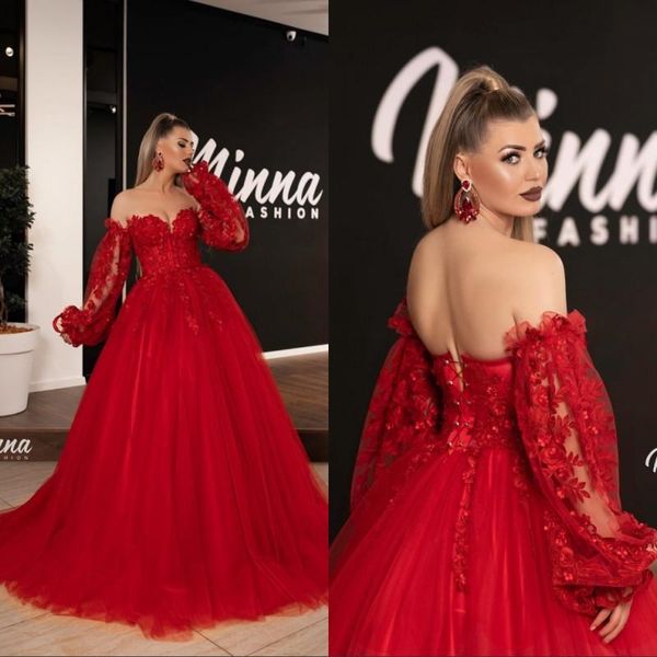 

gorgeous red ball gown prom dresses lace vintage long evening dress 2020 lace up long sleeve tulle pageant night party gowns arabic prom, Black