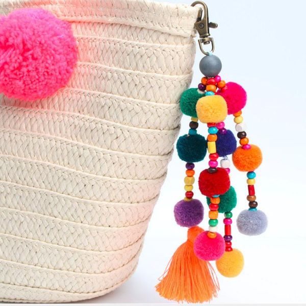 

colorful pompones cute pom pom tassels keychain pompom keyring diy hanging tassel key rings fashion jewelry qh6004 h sqcgnt, Silver