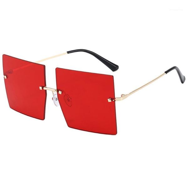 

2020 new frameless personality sun glasses big square men women rice nail sunglasses fashion metal thin edge frameless shades1, White;black