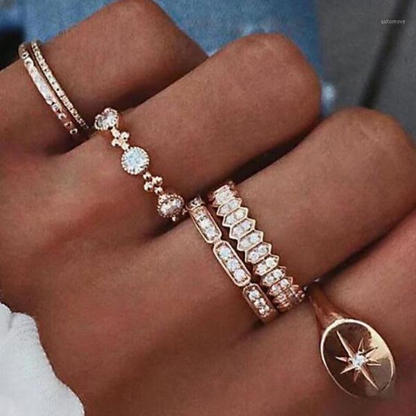 

boho 6 pcs/set crystal slim rings simple gold color female fine ring sets for women wedding party jewelry anel femal bijoux1, Slivery;golden