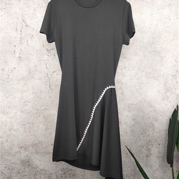 

2021 asymmetric black sleeve short diamonds party night mini female dress new fashion yt6g, Black;gray