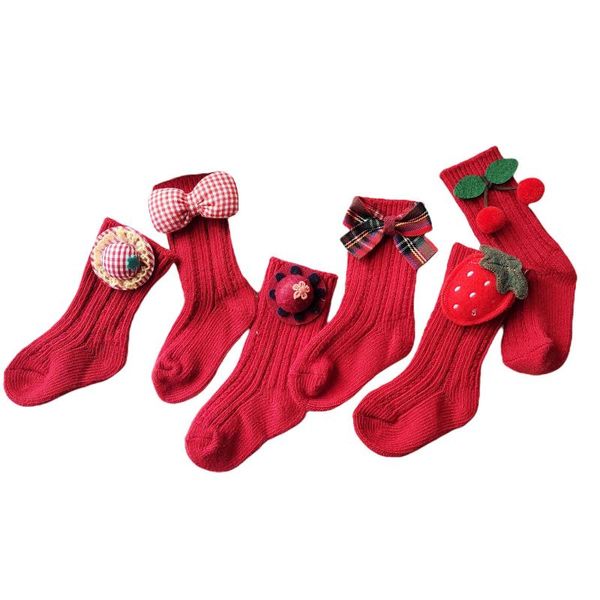 

socks children baby girls boys cartoon ribbed knitted solid red warm autumn spring medium tube infant born toddler, Pink;yellow