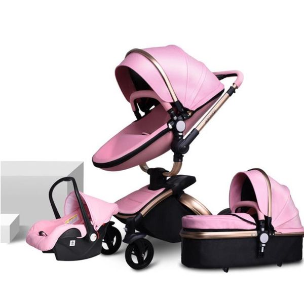 

new pu leather baby stroller 3 in 1,high-grade baby stroller high landscape infant carriage,luxury stroller,folding pram