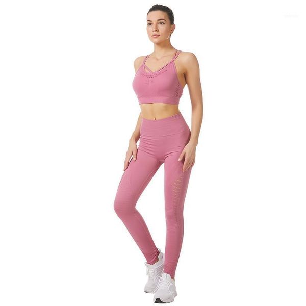 

yoga outfits women seamless set ropa deportiva mujer gym cloth high waist running leggings suit1, White;red