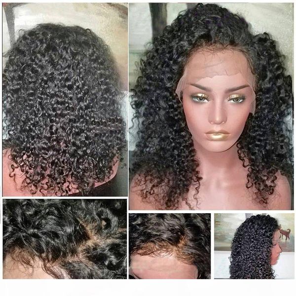 

360 lace frontal wig pre plucked 360 lace front human hair wigs kinky curly 130% density full lace human hair wigs black women, Black;brown