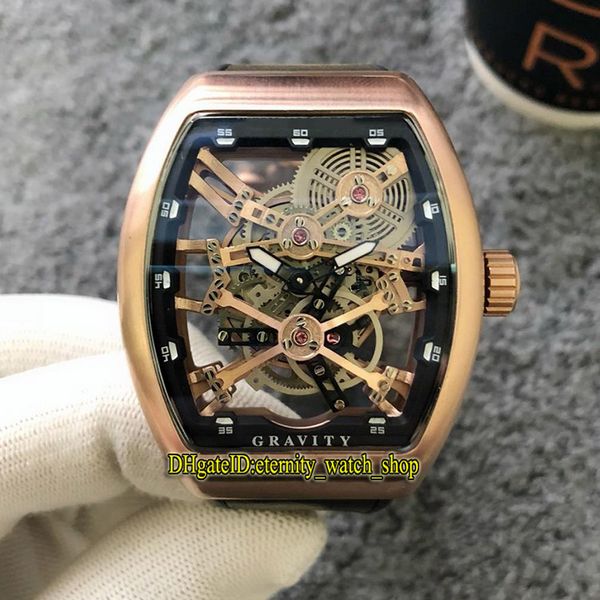 

men's collection vanguard v 45 t gr cs sqt (nr) skeleton dial miyota automatic mens watch rose gold case retro leather strap watches, Slivery;brown