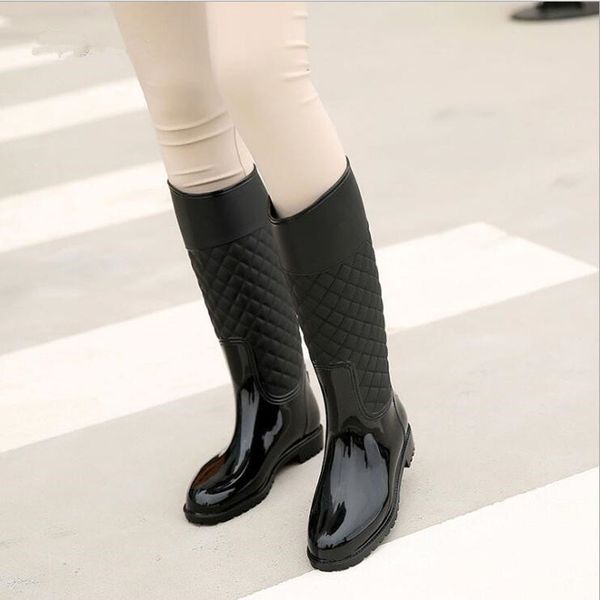

2021 the new punk-style pure-colored women outdoor rubber rain boots water shoes for female 36-41 size 745m, Black