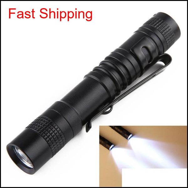 

led strong light flashlight pens shape electric torch waterproof flashlights pen lamp clasp clip outdoor portable 6 1py e2 mgwam 7bgqw