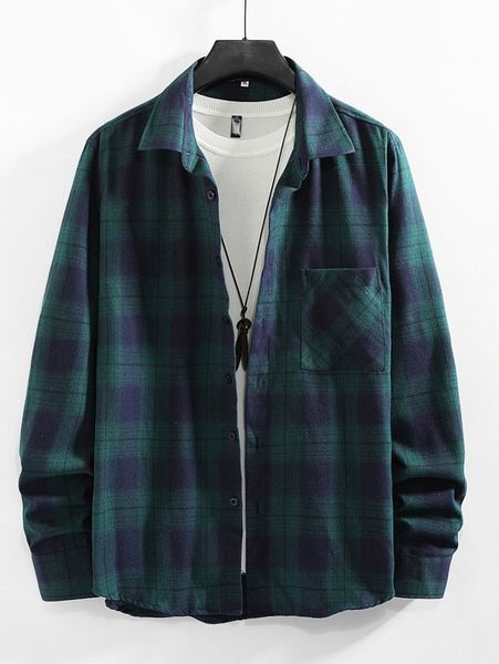 

men plaid patched pocket shirt without tee e5br#, White;black