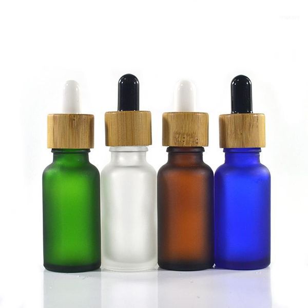 

100pc*15ml frosted clear glass bottle with bamboo dropper cap1