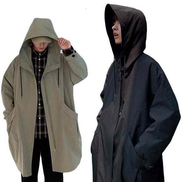 

autumn men's long windbreaker bomber jacket trench coat british trench overcoat cotton loose outerwear casacos, Tan;black