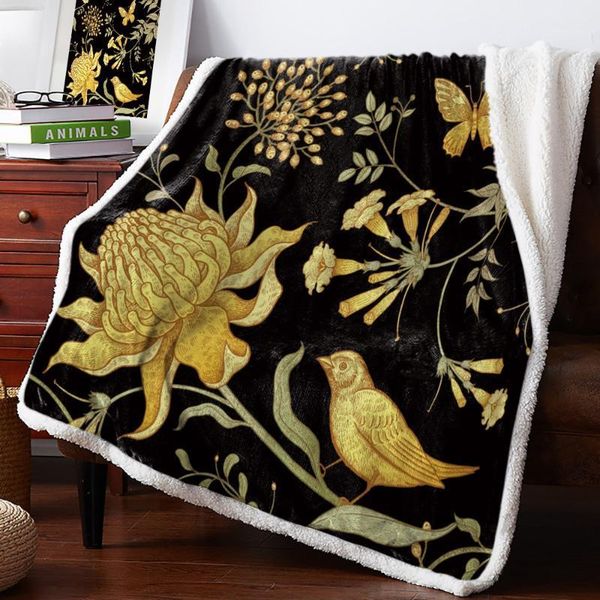 

golden azalea bird butterfly throw blanket bedspread coverlet soft warm fleece blanket christmas decor blankets for beds1