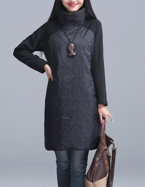 

2021 new women's fashion cotton-padded thick thermal jacket shirt dress windbreak coat outerwear nl8z, Black;white