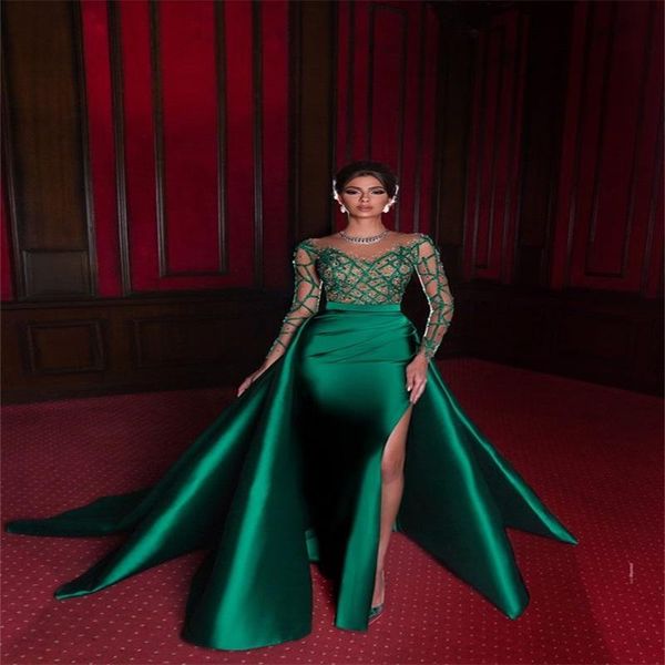 

gorgeous evening dresses sheer illusion bling beads sequins ruffles satin a line prom dresses side split custom made formal party gown, Black