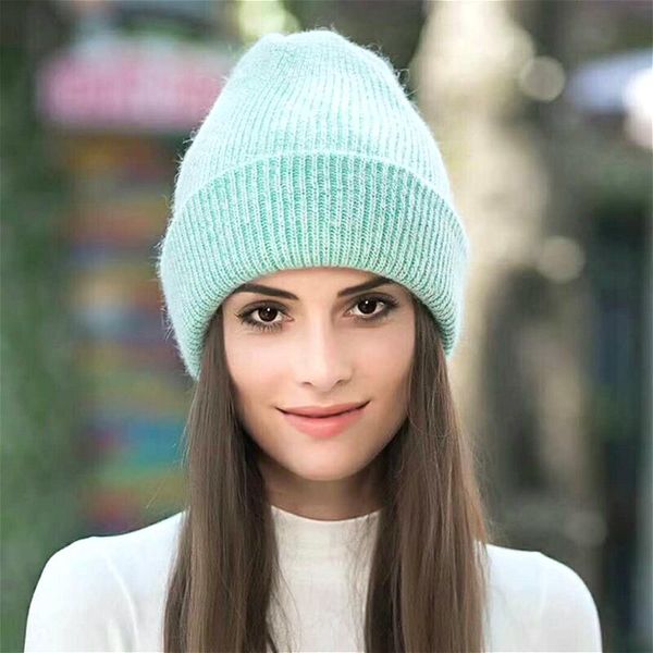 

beanie/skull caps 2021 fashion winter hat for women cashmere knitted beanies thick warm ladies wool angora female beanie hats, Blue;gray