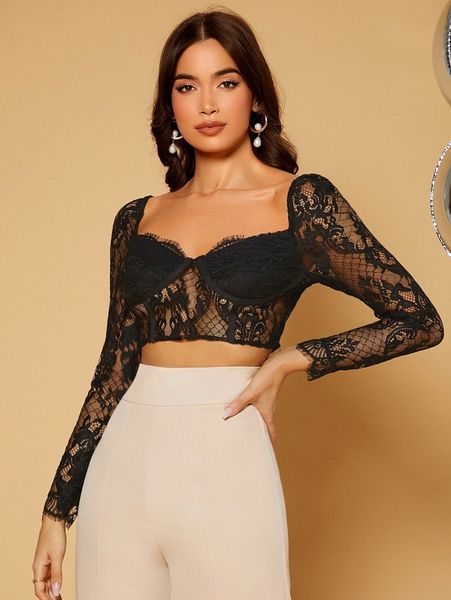 

sweetheart neck lace crop w7x7#, White