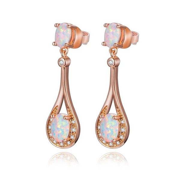

fashion exquisite pink opal rose gold lute dangle earrings elegant bride engagement wedding jewelry, Silver