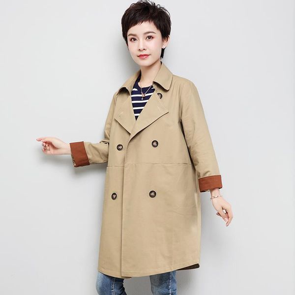 

women's trench coats 2021 spring women windbreaker fashion large size loose long double-breasted casual jacket -4xl, Tan;black