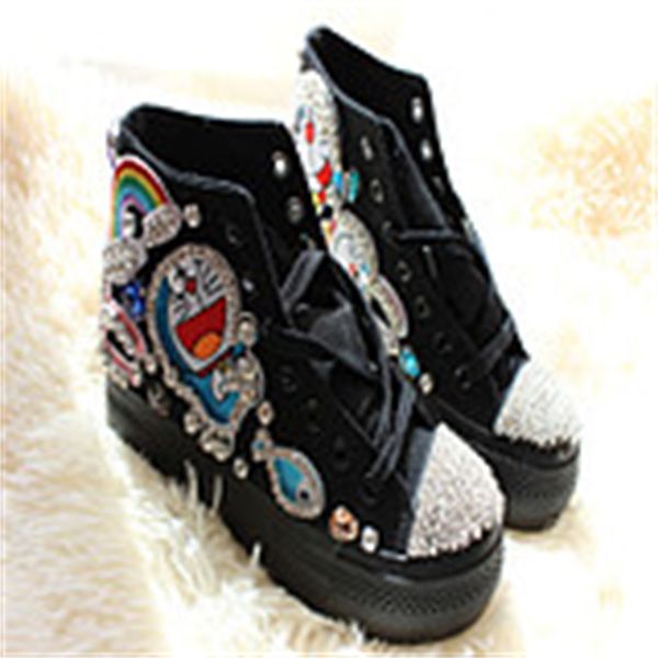 

handmade deluxe version of a dream reminking when flash water high-end diamond sticker helps with thick-soled canvas shoes 1v58, Black