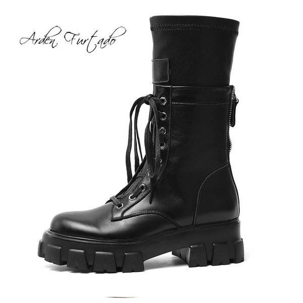 

boots arden furtado fashion women's shoes winter casual ladies pure color cross tied genuine leather matin half, Black