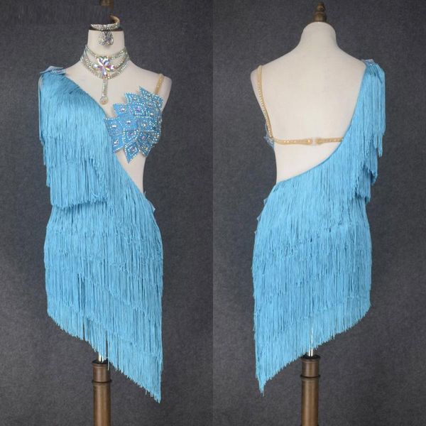 

stage wear professional latin dance dress tassel diamond ballroom clothing women competition/practice, Black;red