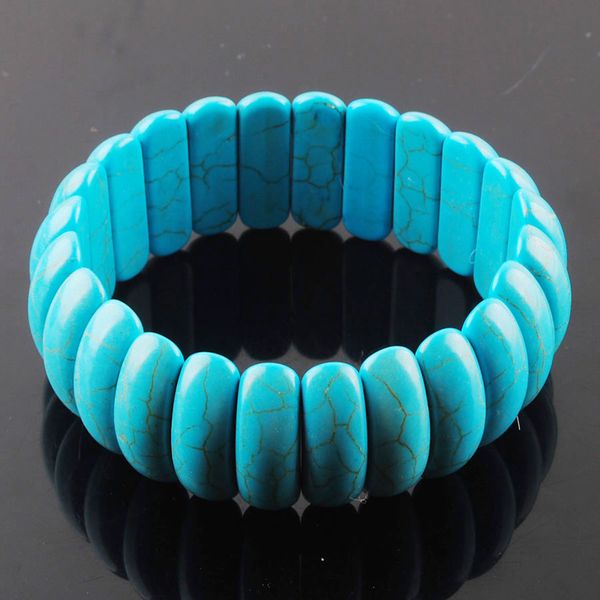 

wojiaer fashion blue turquoises natural stone bracelet strands bangle stone stretch 7 inches for women jewelry k1478, Black