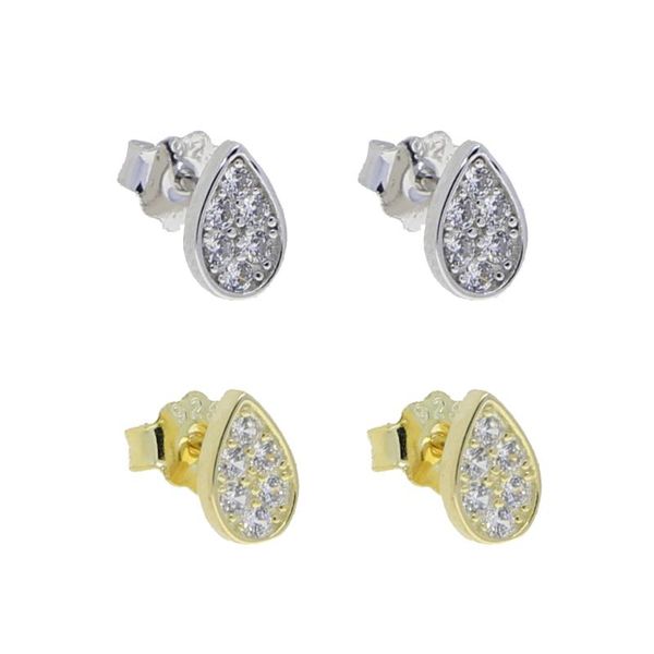 

stud 2021 100% 925 sterling silver minimal delicate girl women multi piercing mini tiny paved cz teardrop earring, Golden;silver