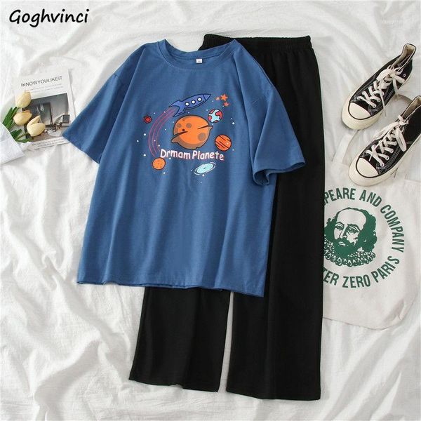 

sets women chic harajuku print bf style college teens all-match basic wide-leg casual trousers summer popular womens outfit1, Gray