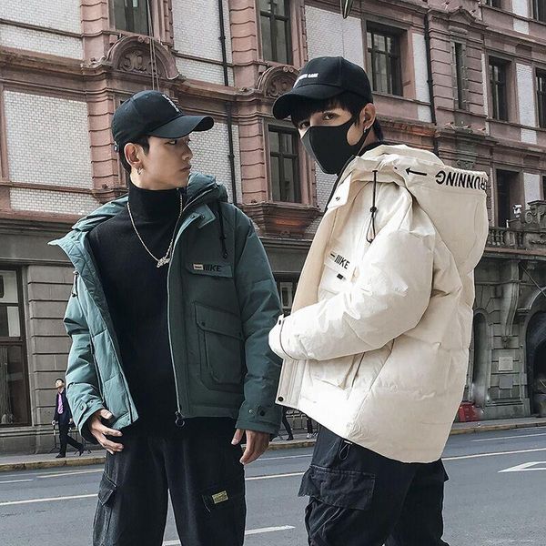 

men's down & parkas jacket handsome men tooling logo coat with thick cotton-padded clothes to keep warm winter, Black