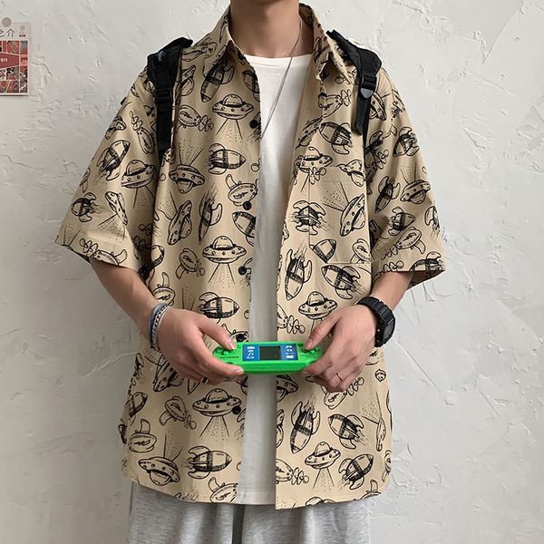 

2021 new men's short sleeve summer casual cotton fashion shirt loose male korean streetwear oversize ca6t 1you, White;black