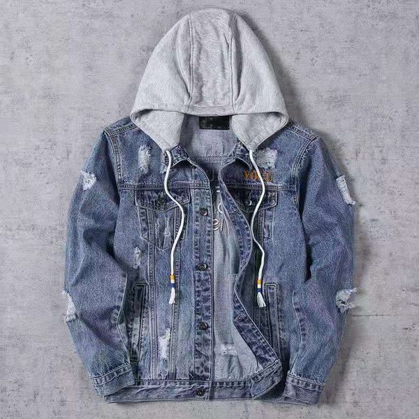 

2021 men's hooded casual jeans jacket men's men's and women's retro jeans jacket street 4xl ing, Black;brown