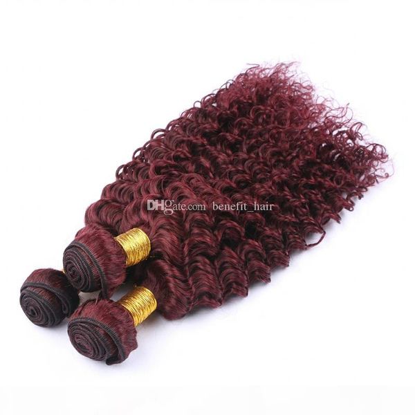 

burgundy deep curly human hair bundles 3pcs pure color 99j deep wave hair weft extension 10-30 inch, Black