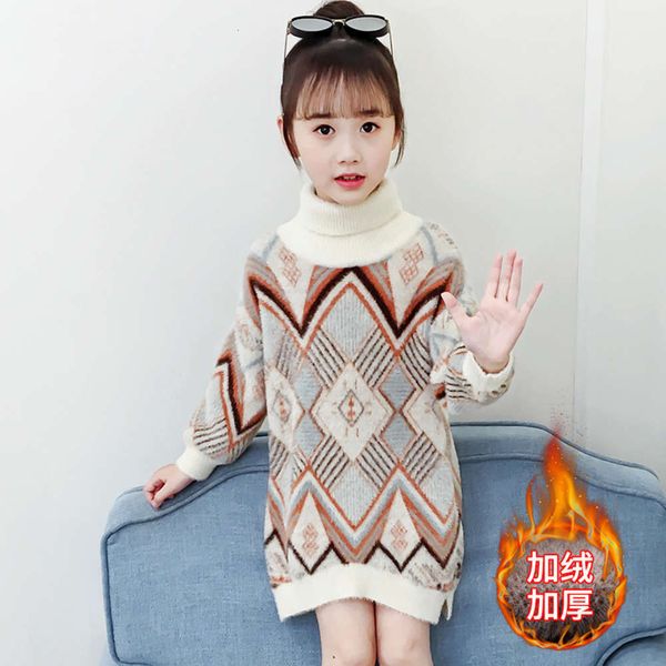 

korean winter 2020 new plush autumn high collar pullover children's thickened base sweater fashion, Blue