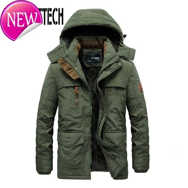 

thick cotton padded parka men winter jacket new fashion hooded coat multi-pocket warm outerwear plus size 5xl 6xl mens clothing, Black