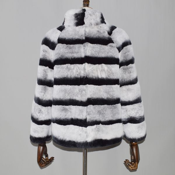 

2020 venda quente das mulheres genuno real pele alta qualidade chinchila cor inverno 100% natural rex coelho casaco de, Black