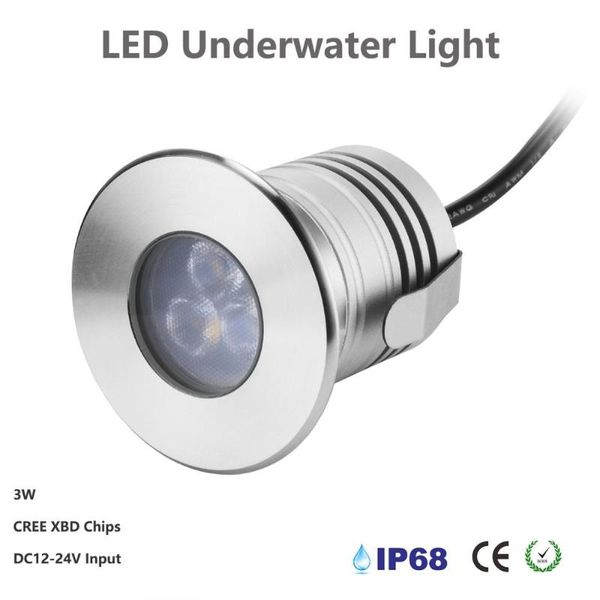 

led underwater fountain light dc12v 24v 3w pool light ip68 cree xbd chips waterproof swimming pool aluminum spotlight