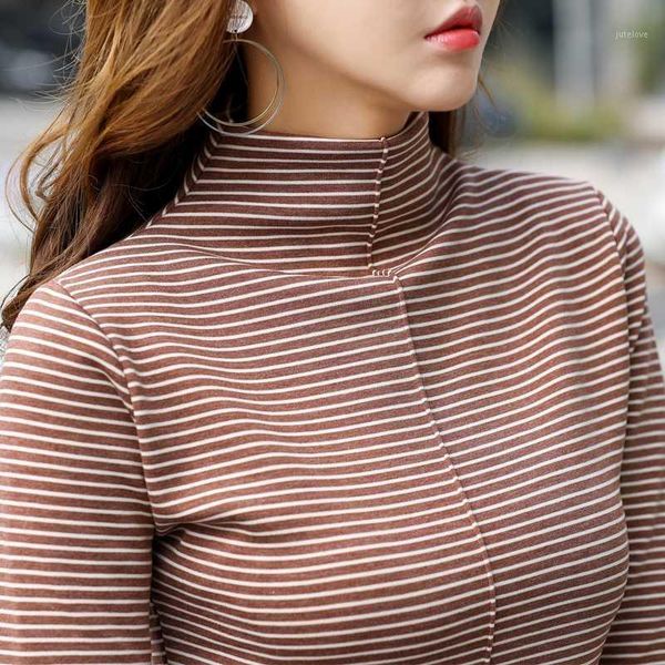 

women thick warm winter t-shirt turtleneck striped full sleeve stretch cotton basic undershirt basic perfect pullover s-3xl1, White