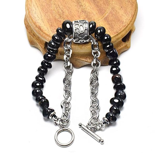 

vintage braid bracelets natural irregular stone beads link chain bracelet for man multilayer boho bracelet handmade jllwkr, Black