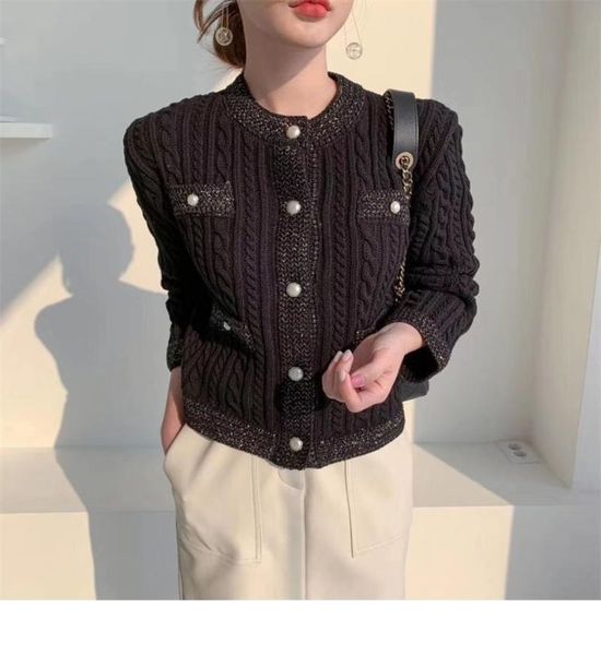 

autumn winter women cardigans female single breasted o neck knitted twist sweater casual retro solid slim outwear elegant, White