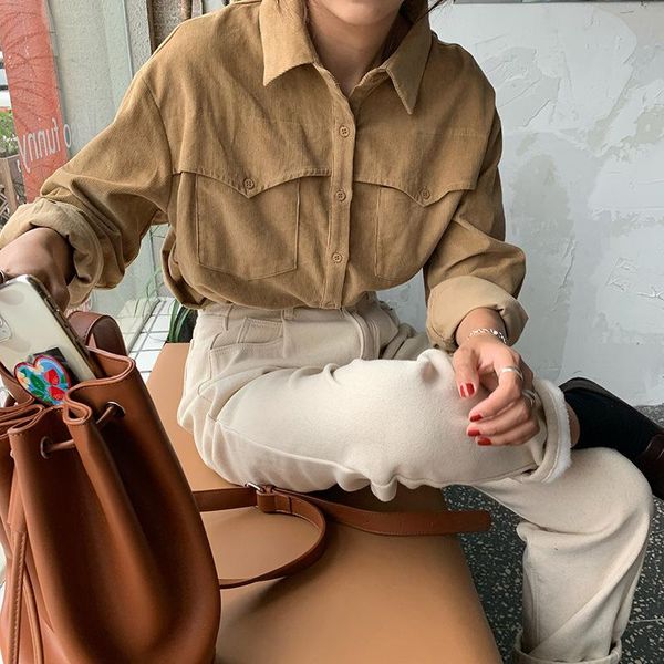 

кнопка уличные женские блузки рубашка с длинным рукавом сплошной поворотные повседневные дамы топы y1795a, White