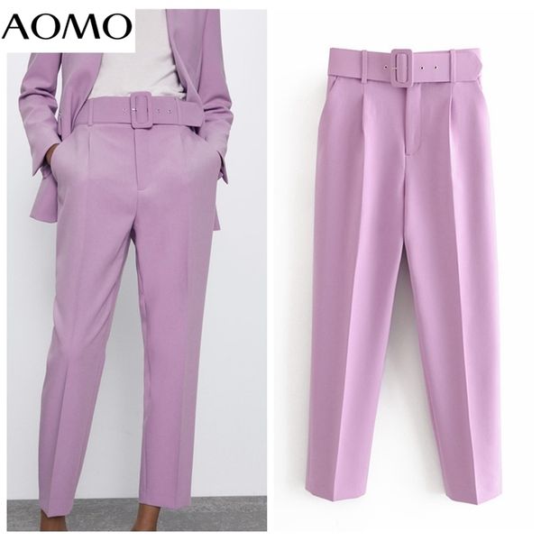 

female work purple suit pants high waist sashes pockets office ladies fashion lj200820, Black;white