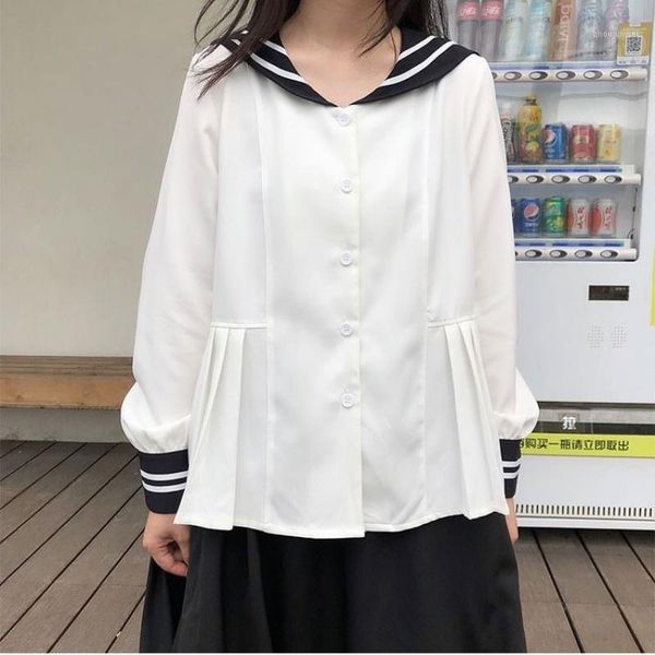 

long sleeve blouse girls sailor collar anime cosplay costume women button up cute white shirts jk student school uniform1