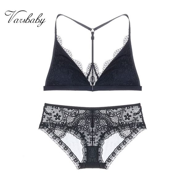 

varsbaby new arrival lace bra briefs set lace y-line straps front closure bra set c1212, Black;white