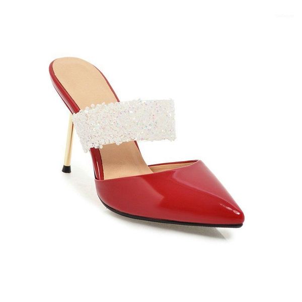 

sandals women shoes patent leather slippers thin high heels pointed toe glitter ladies 2021 summer wedding shoes1, Black