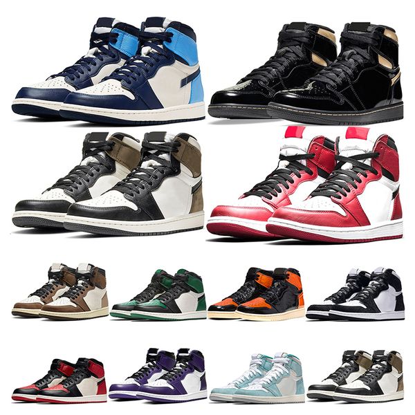 

new sport outdoor shoes jumpman 1 basketball 1s black gold obsidian dark mocha turbo green shattered backboard women men sneaker trainer
