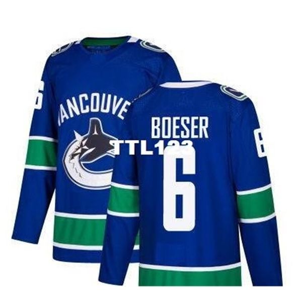 

real 421 real full embroidery vancouver canucks jersey #6 brock boeser hockey jersey or custom any name or number, Black