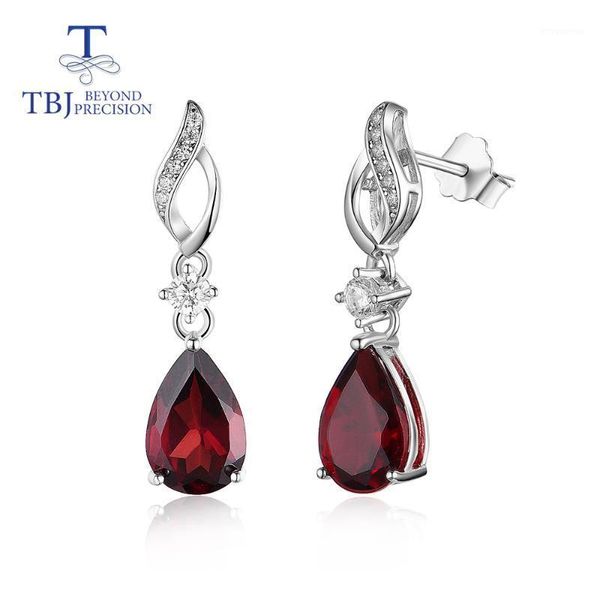 

tbj ,classic design garnet earring natural mozambique pear 6*9mm 3ct gemstone jewelry 925 sterling silver for gilrs daily wear1